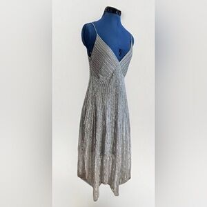 Vintage 90s Stenay Silver Grey Beaded Sequin Party Tea Dress Size 8P
